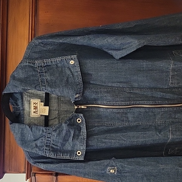 AMI | Women's Denim Jean Zip Up Tunic Jacket Roll Tab Sleeves Cotton - Size 1X - Picture 2 of 10